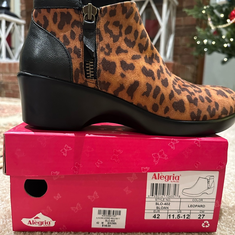 Alegria Brown and Black Ankle Booties with Leopard Print